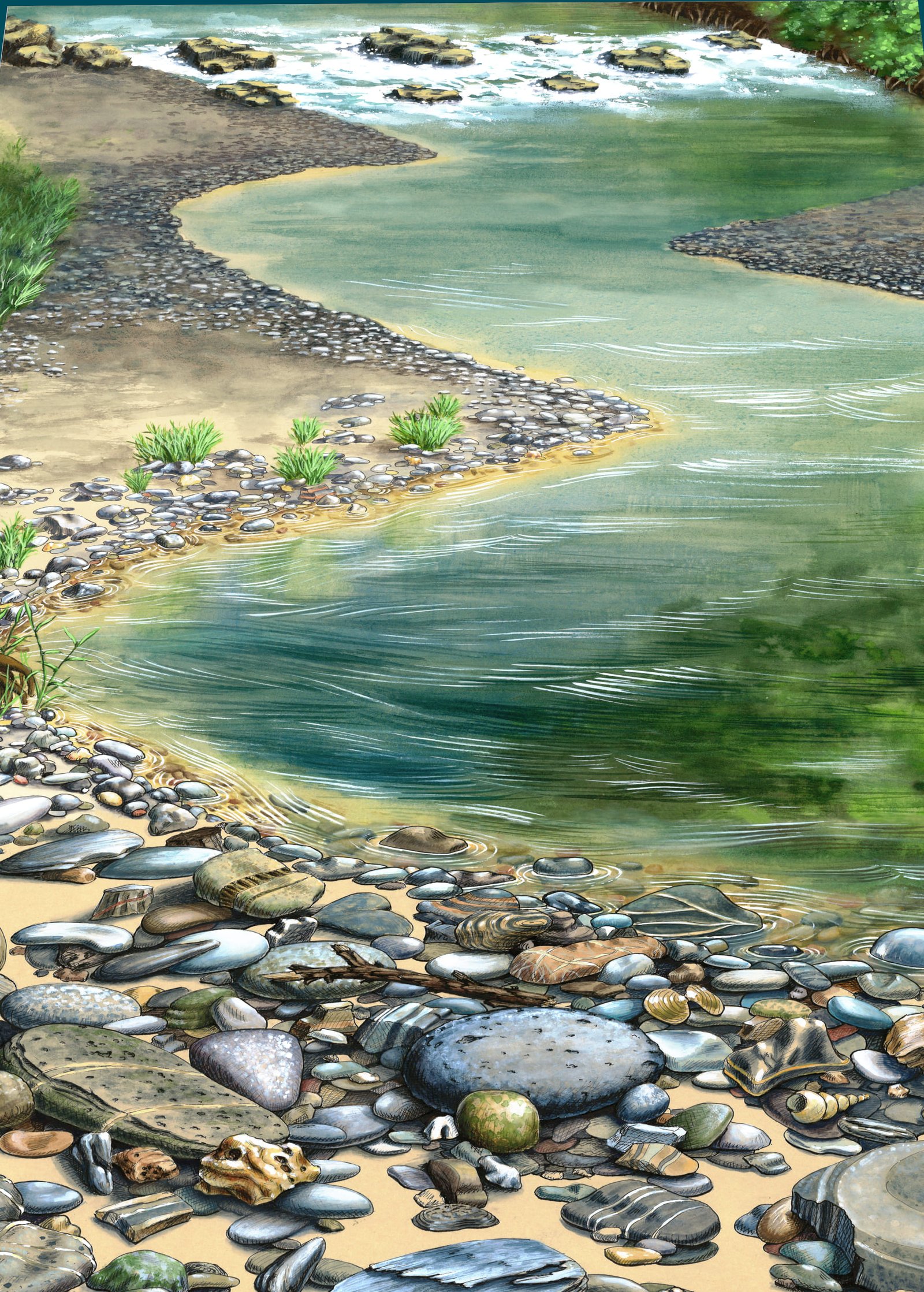 Fleuve Adour, ses Galets, Atterrissements, Méandres